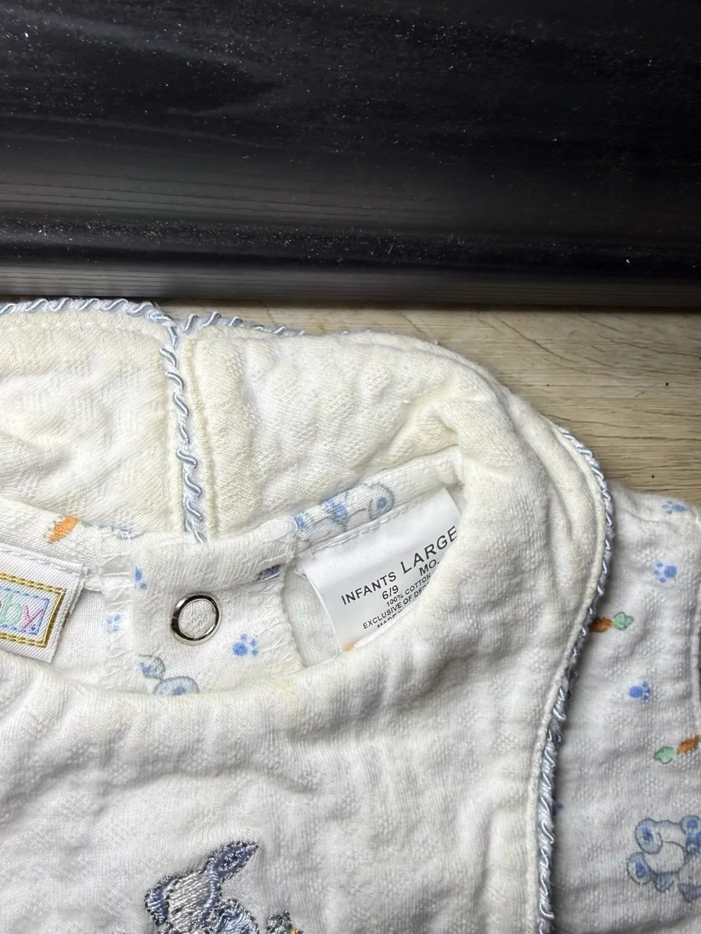 New Vintage 1980s Toddlers Mcbaby Embroidered Bunny All Over Print Romper Onesie